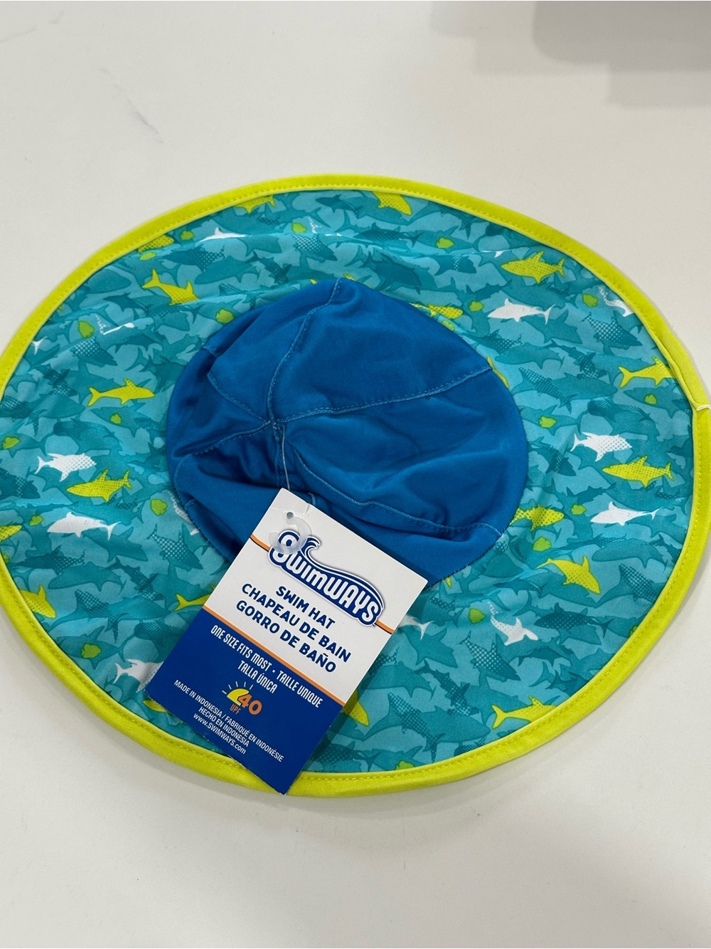 Kids Blue & Teal Shark Print Swim Hat
